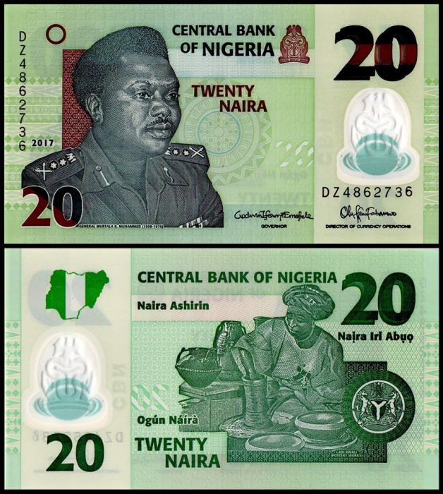 (2017) Банкнота Нигерия 2017 год 20 найра &quot;Муртала Рамат Мухаммед&quot; Пластик  UNC